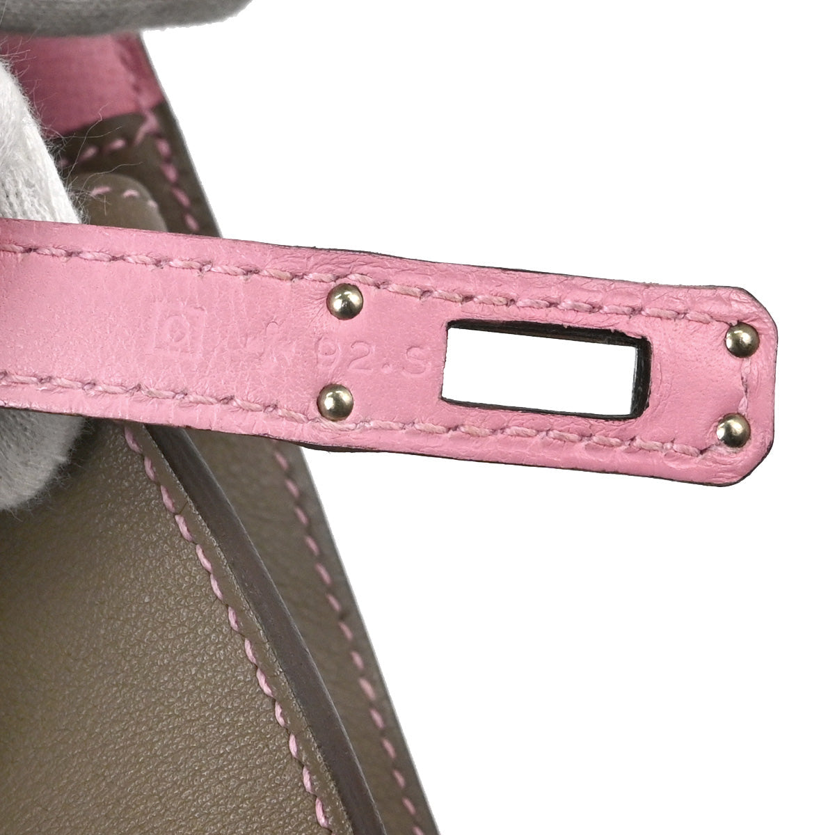 Hermes Etoupe Gray Pink Swift Verso Kelly Pochette Handbag