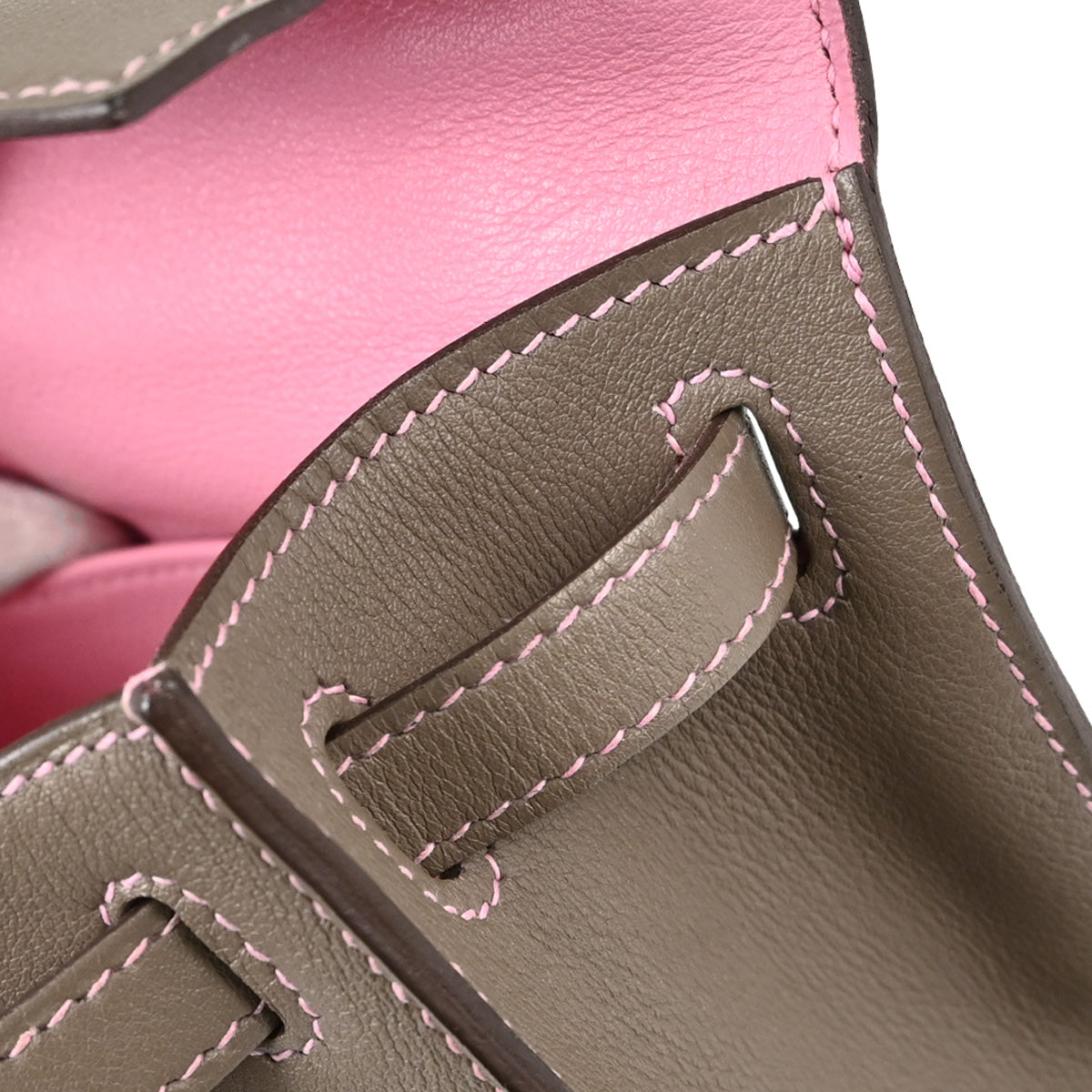 Hermes Etoupe Gray Pink Swift Verso Kelly Pochette Handbag