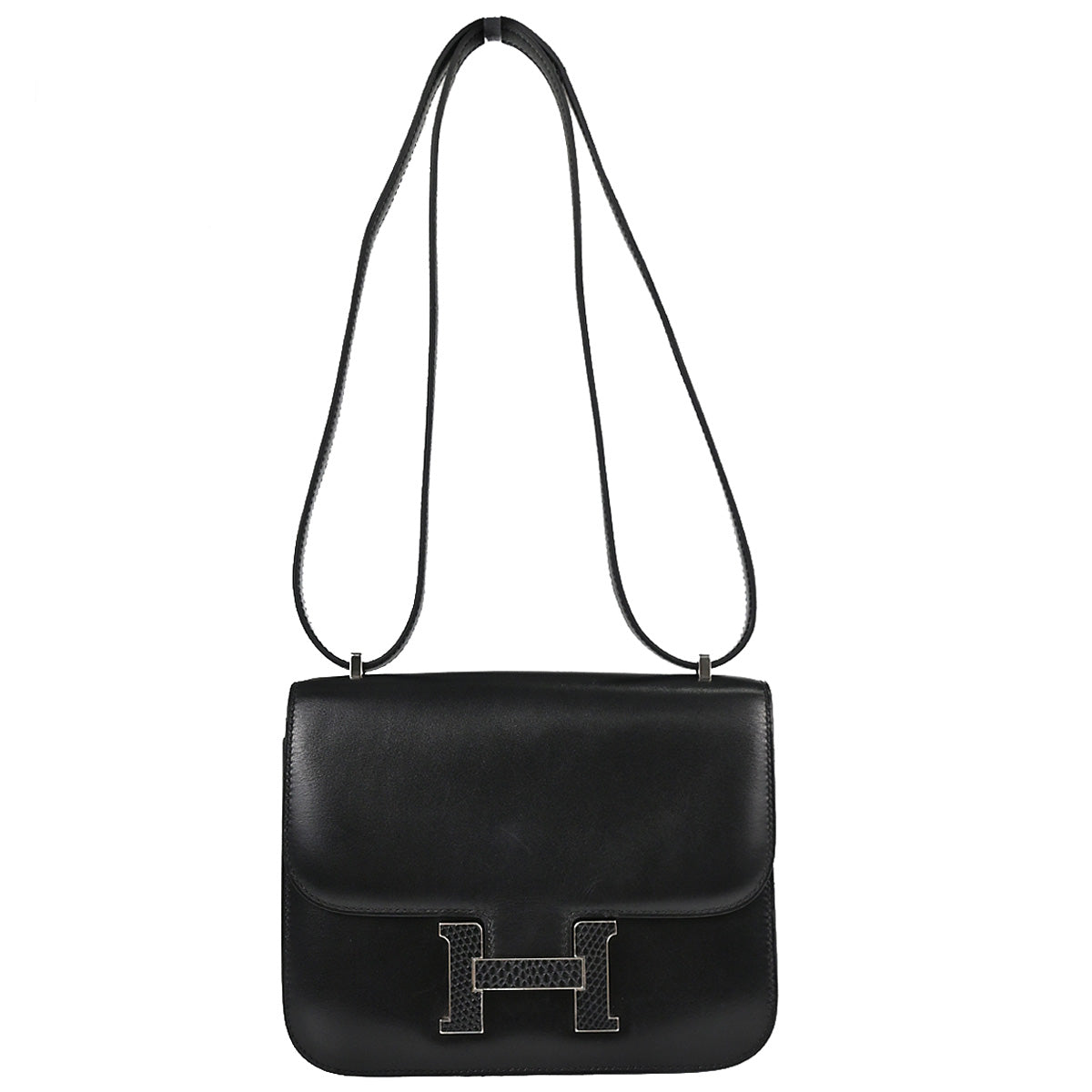 Hermes * Black Box Calf Lizard Constance 18 Shoulder Bag