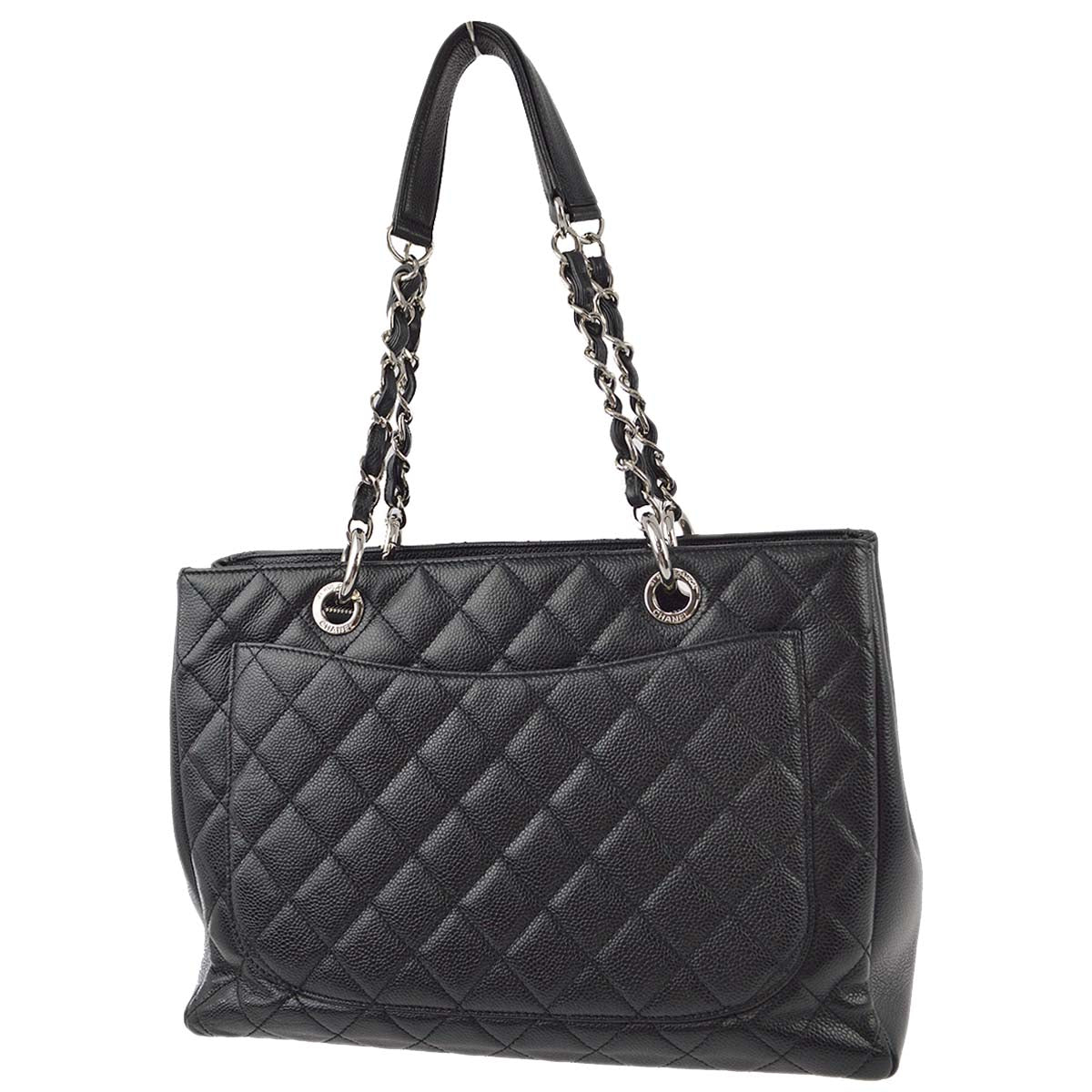 Chanel 2012 Black Caviar Grand Shopping Tote GST Chain Handbag