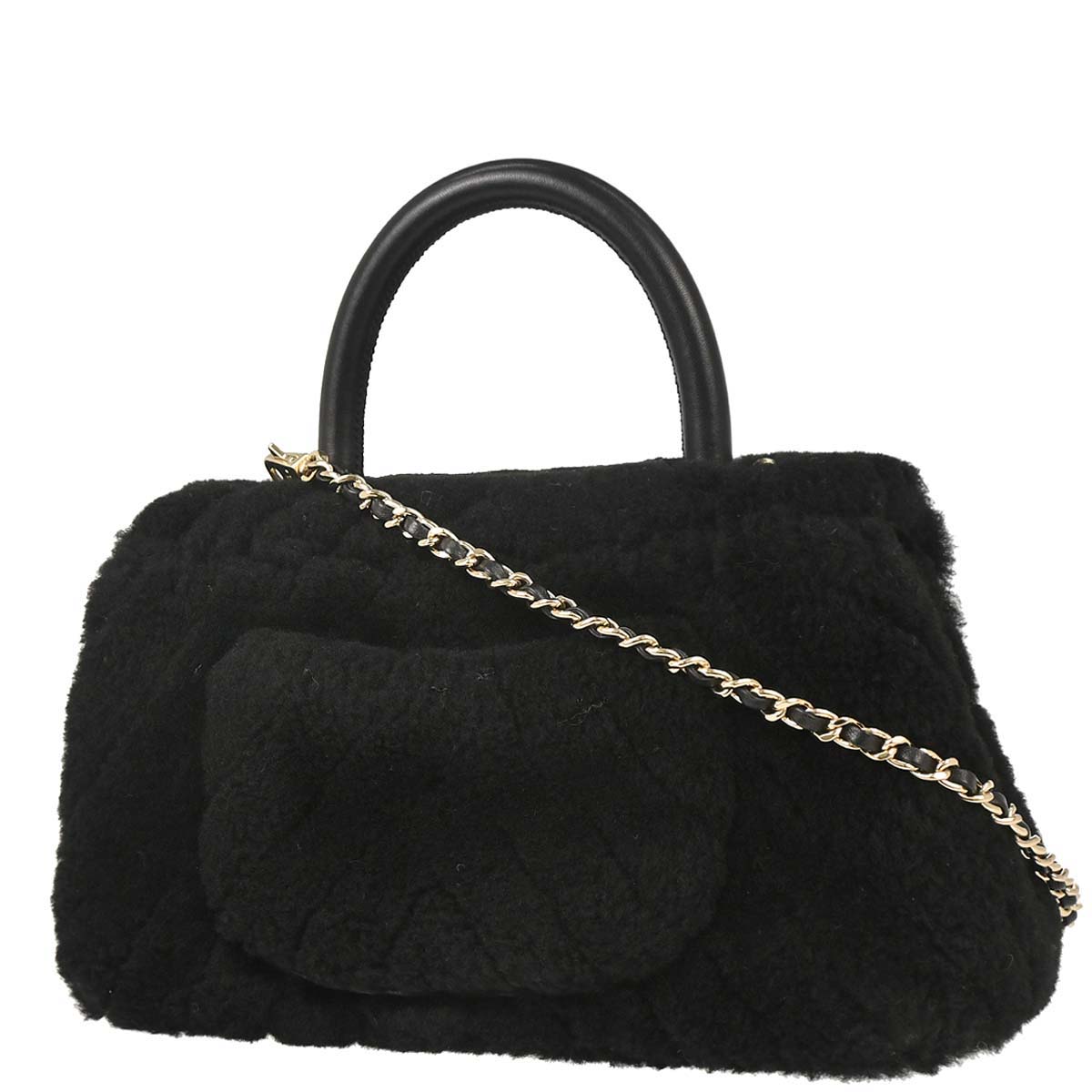 Chanel Black Mouton Chevron Coco Handle 2way Shoulder Handbag