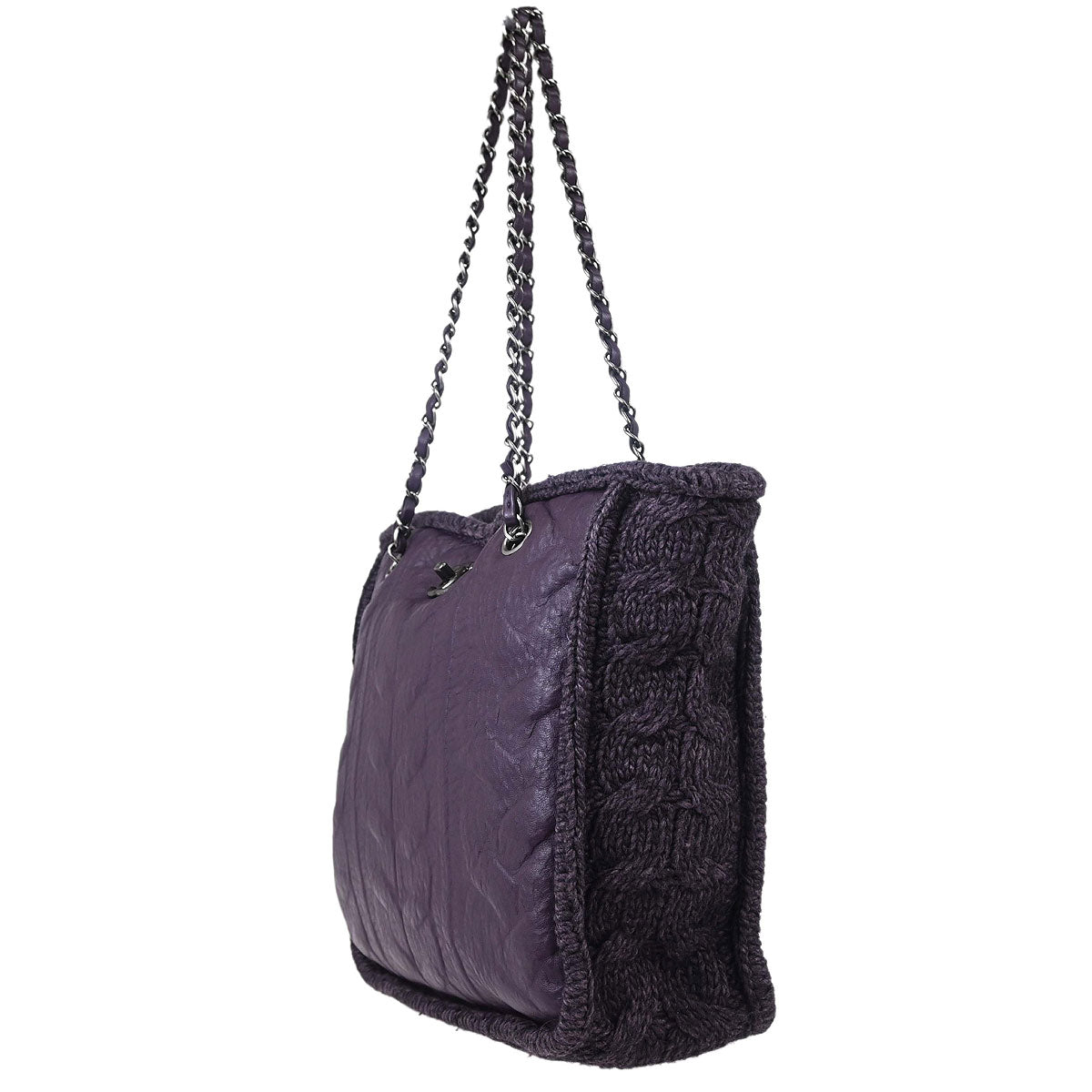 Chanel Purple Lambskin Knit Tote Handbag