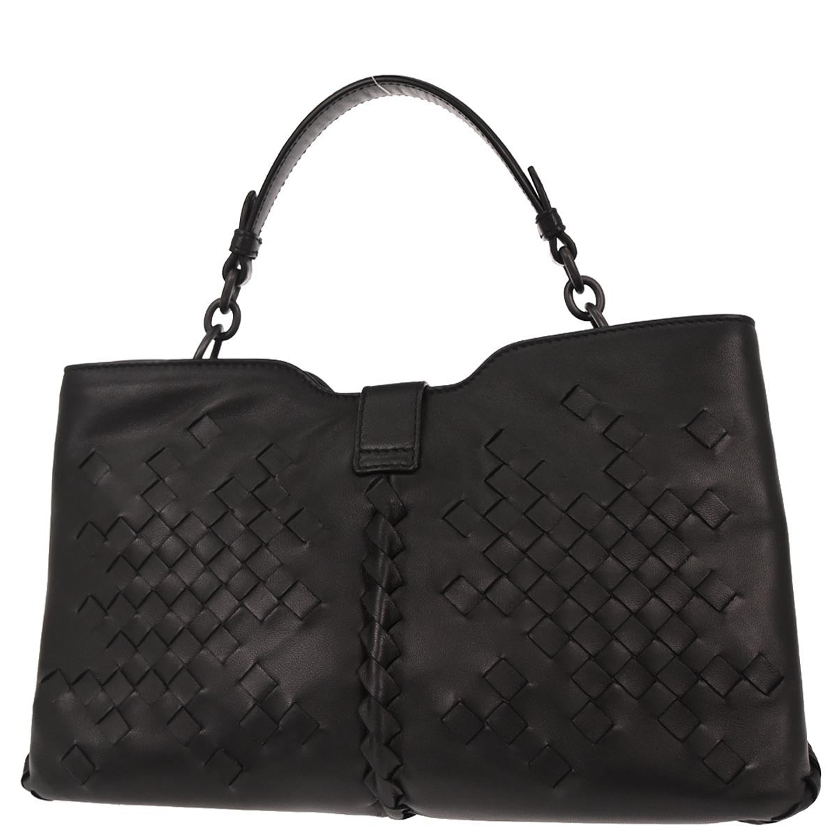 Bottega Veneta Black Leather Intrecciato Napoli Handbag