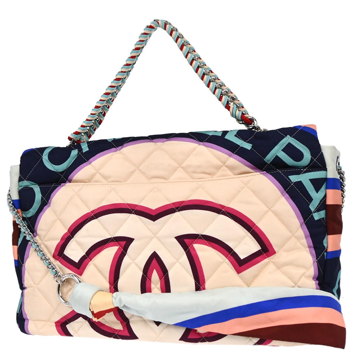 Chanel Multicolor Satin XXL Quilted Printed 2way Shoulder Handbag