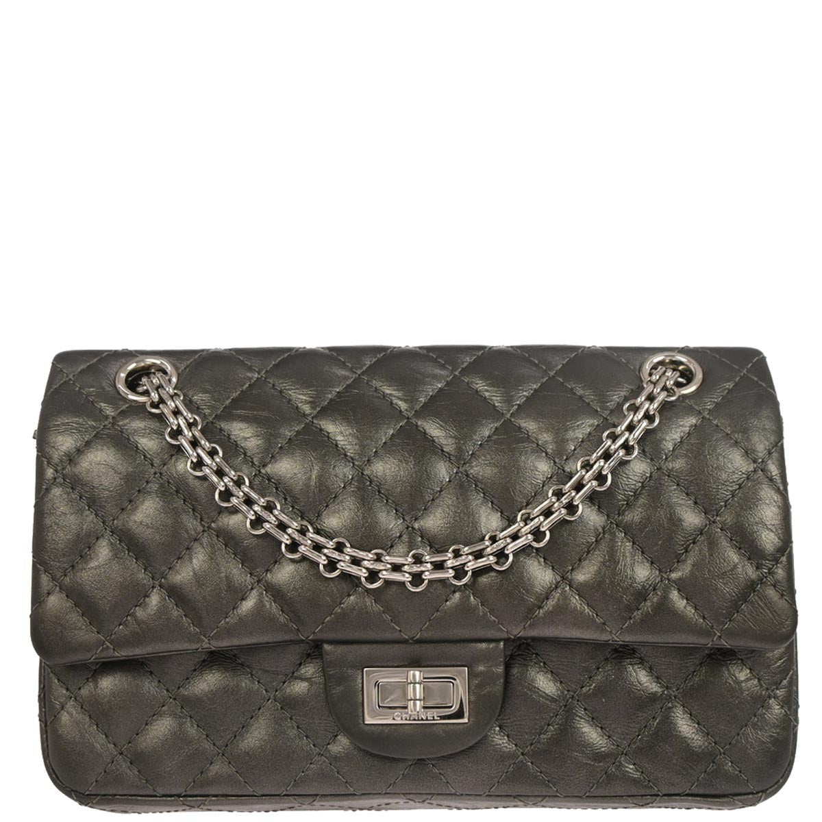 Chanel 2017-2018 Silver Calfskin 2.55 Medium Classic Double Flap Shoulder Bag