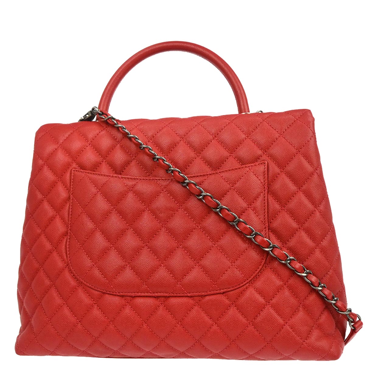 Chanel 2017 Red Caviar Skin Coco Handle 2way Shoulder Handbag