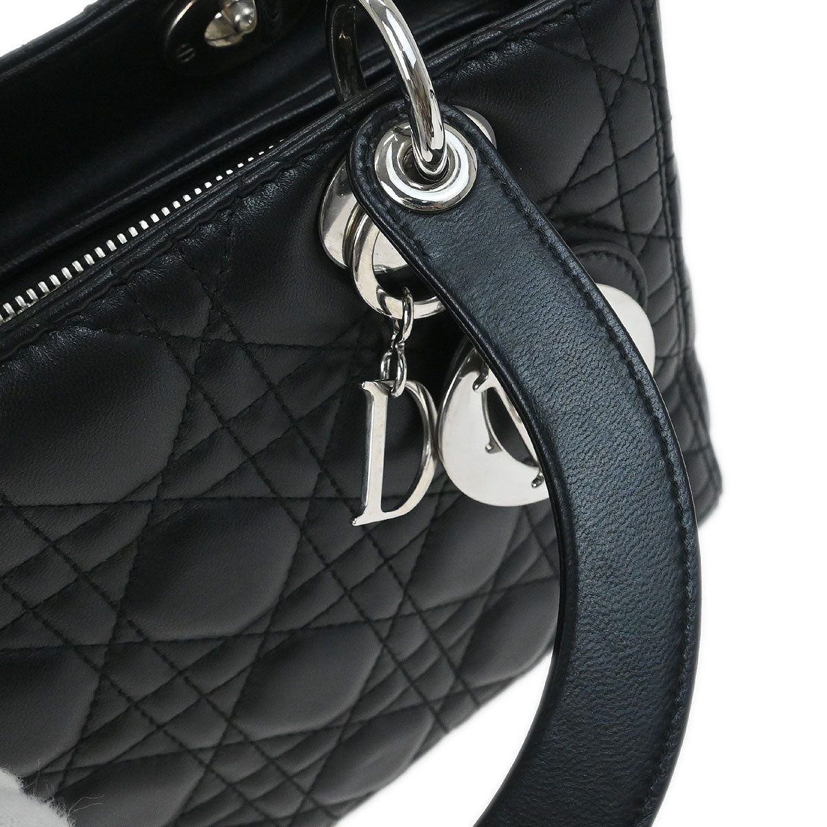 Christian Dior Black Lambskin Lady Dior Cannage 2way Shoulder Handbag