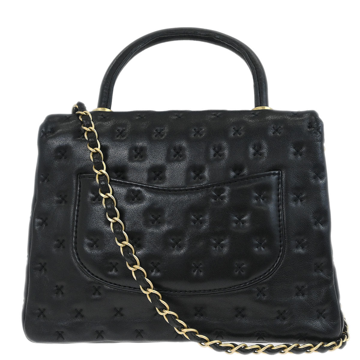 Chanel 2017 Black Lambskin Cross Stitch Coco Handle 2way Shoulder Handbag