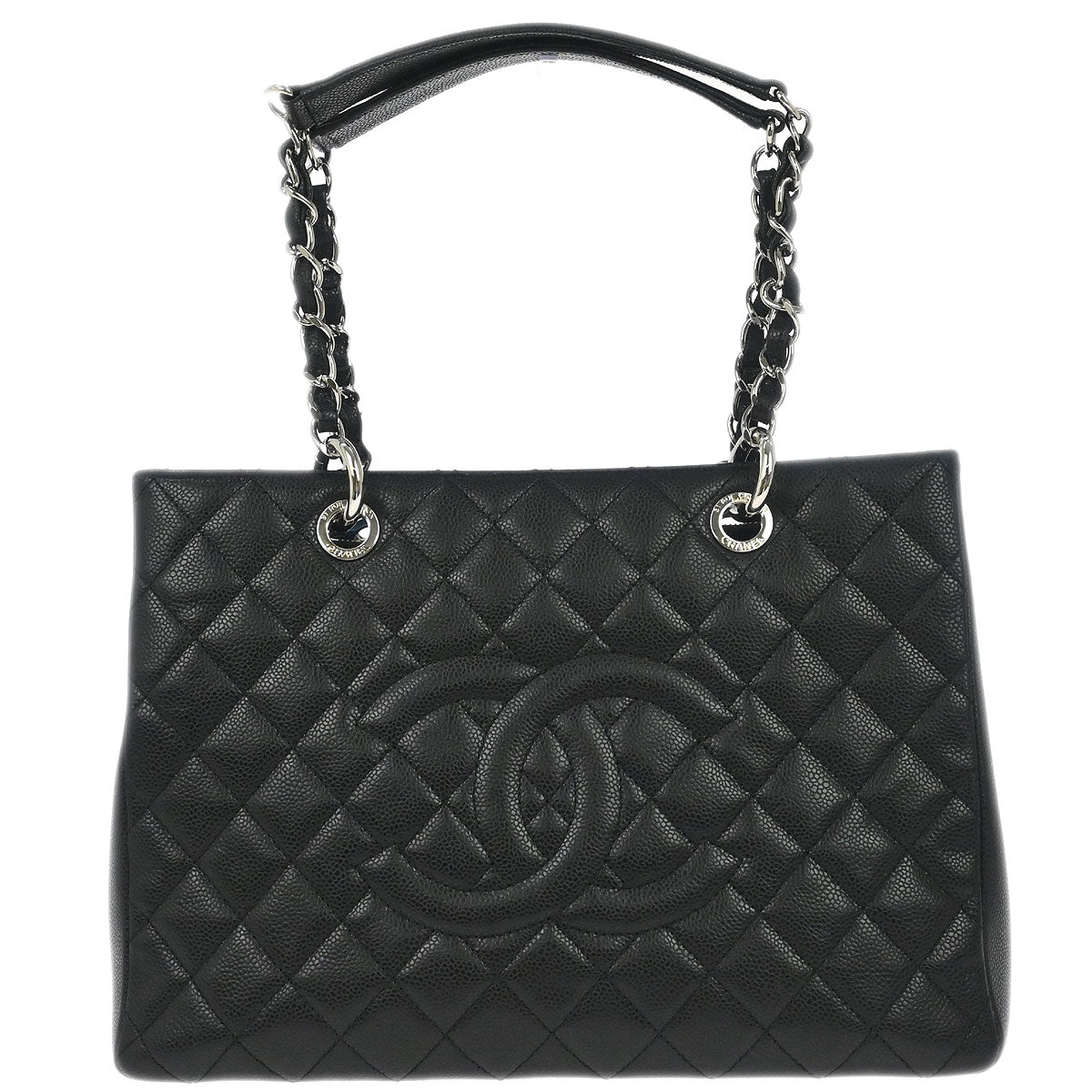 Chanel Black Caviar Skin Grand Shopping Tote GST Chain Handbag