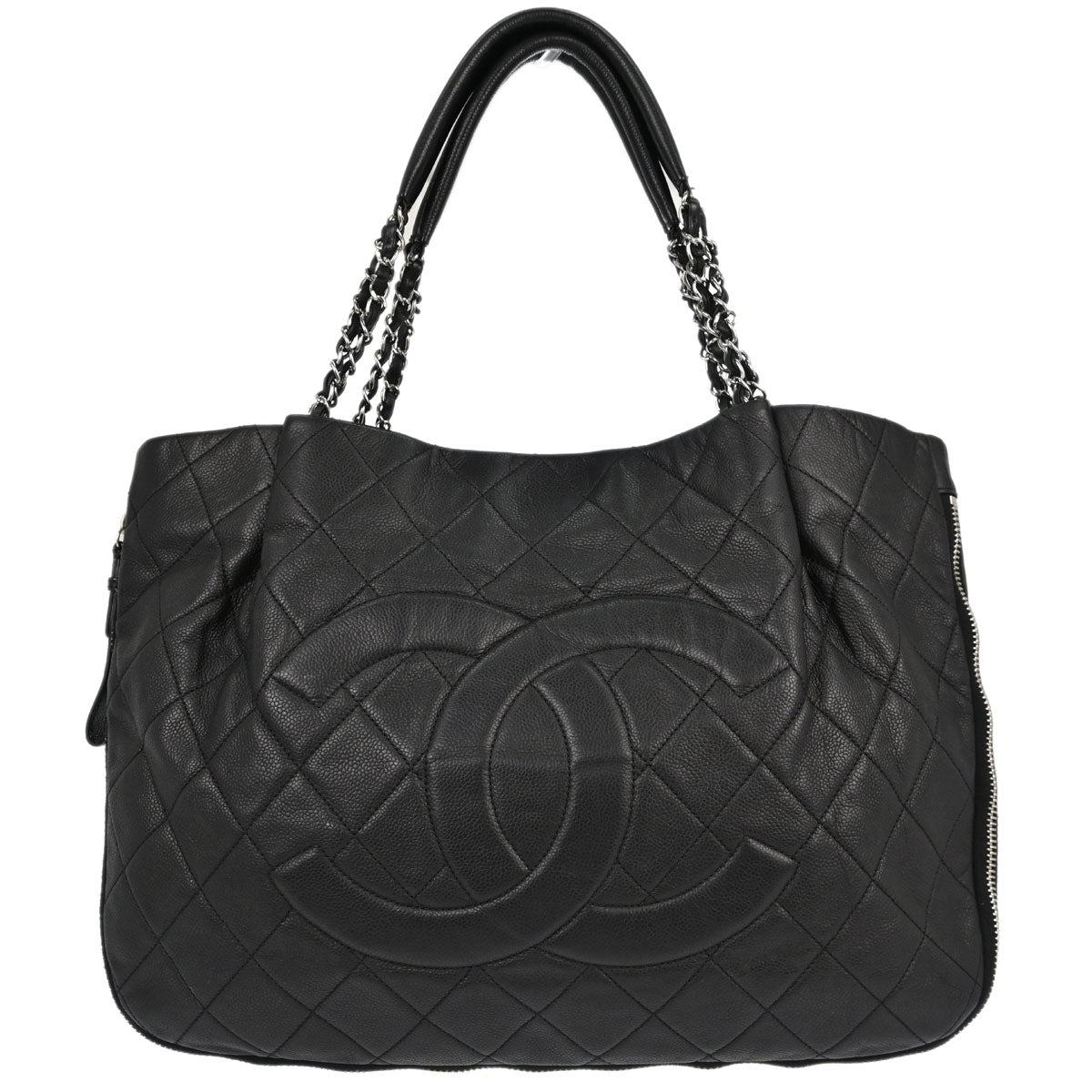 Chanel 2010-2011 Black Caviar Skin Chain Expandable Tote Bag