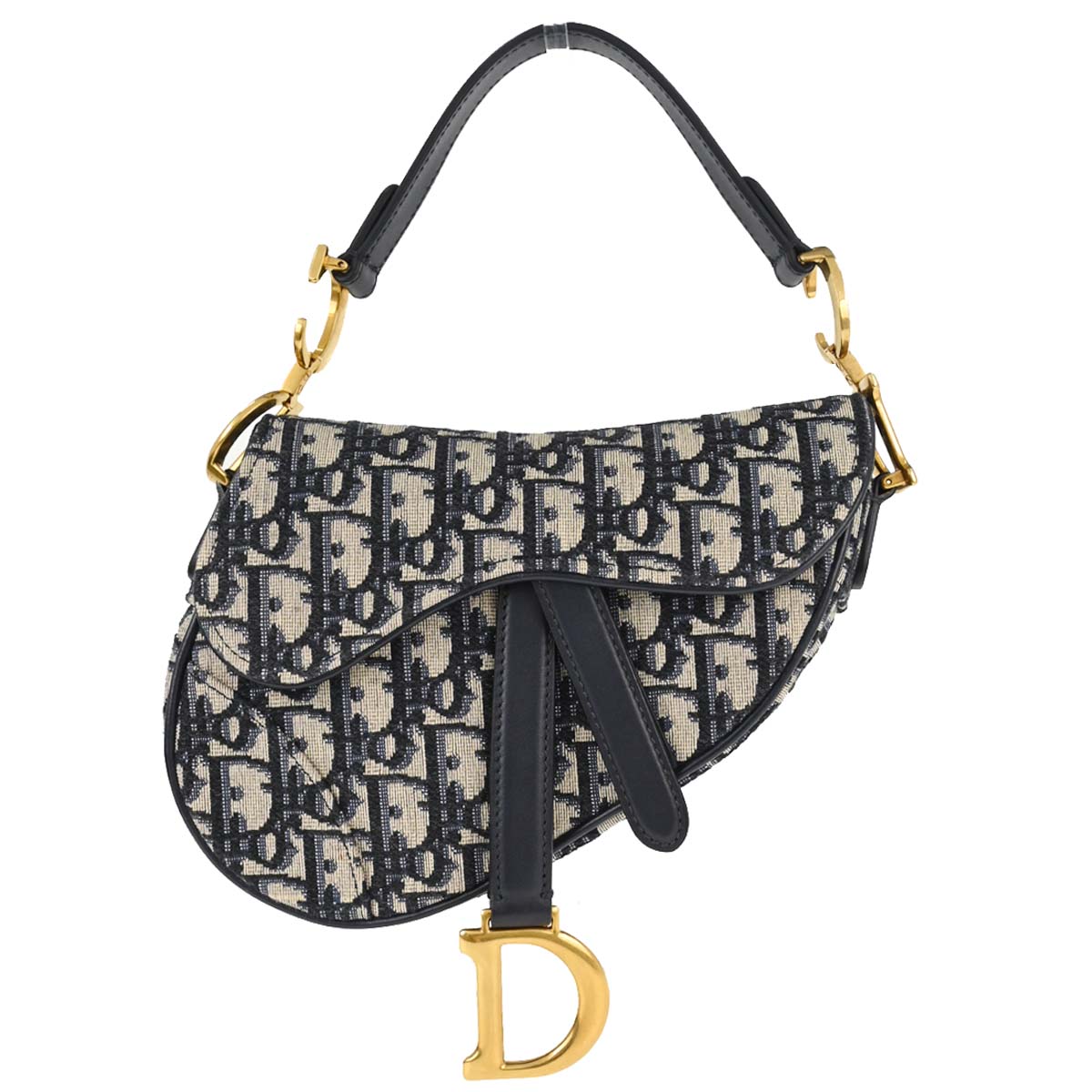 Christian Dior Navy Beige Trotter Oblique Saddle Handbag