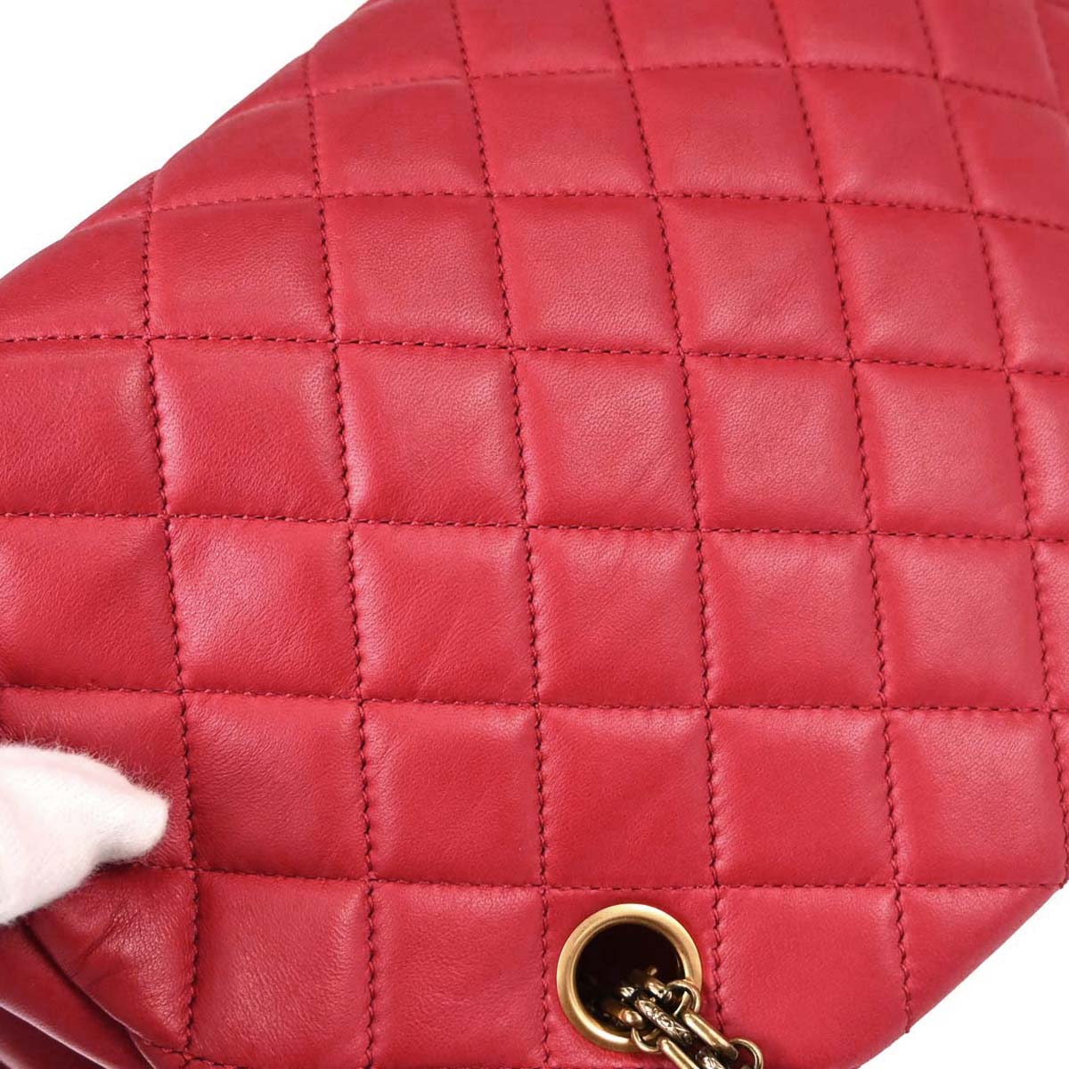 Chanel Red Lambskin Medium Bowling Mademoiselle Handbag