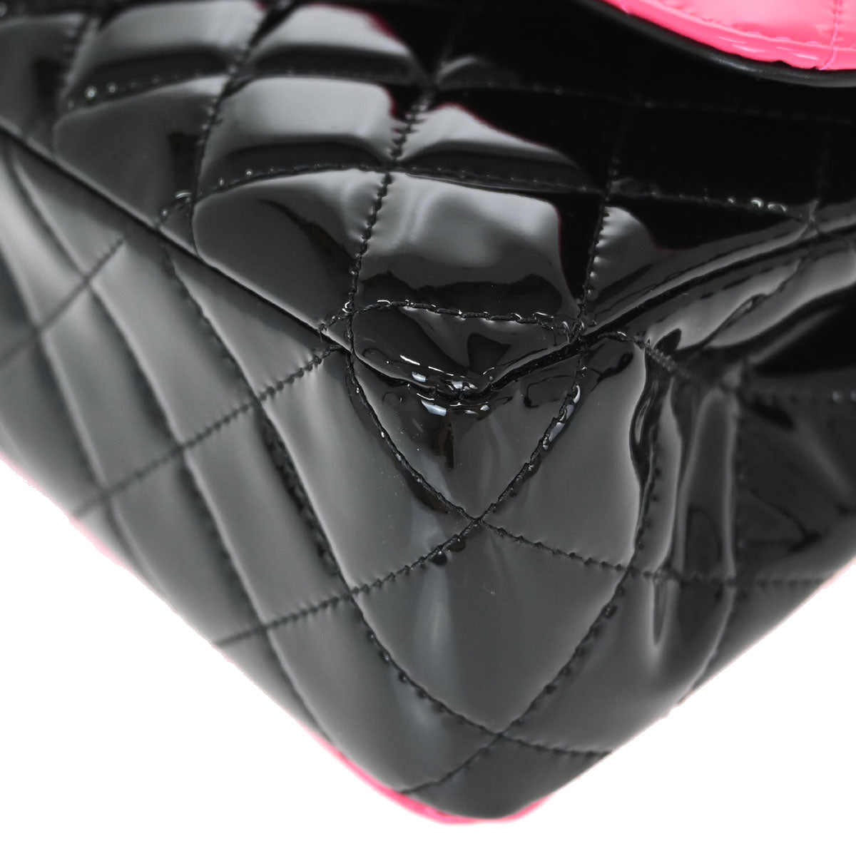 Chanel Black Pink Patent Leather Medium Classic Double Flap Shoulder Bag