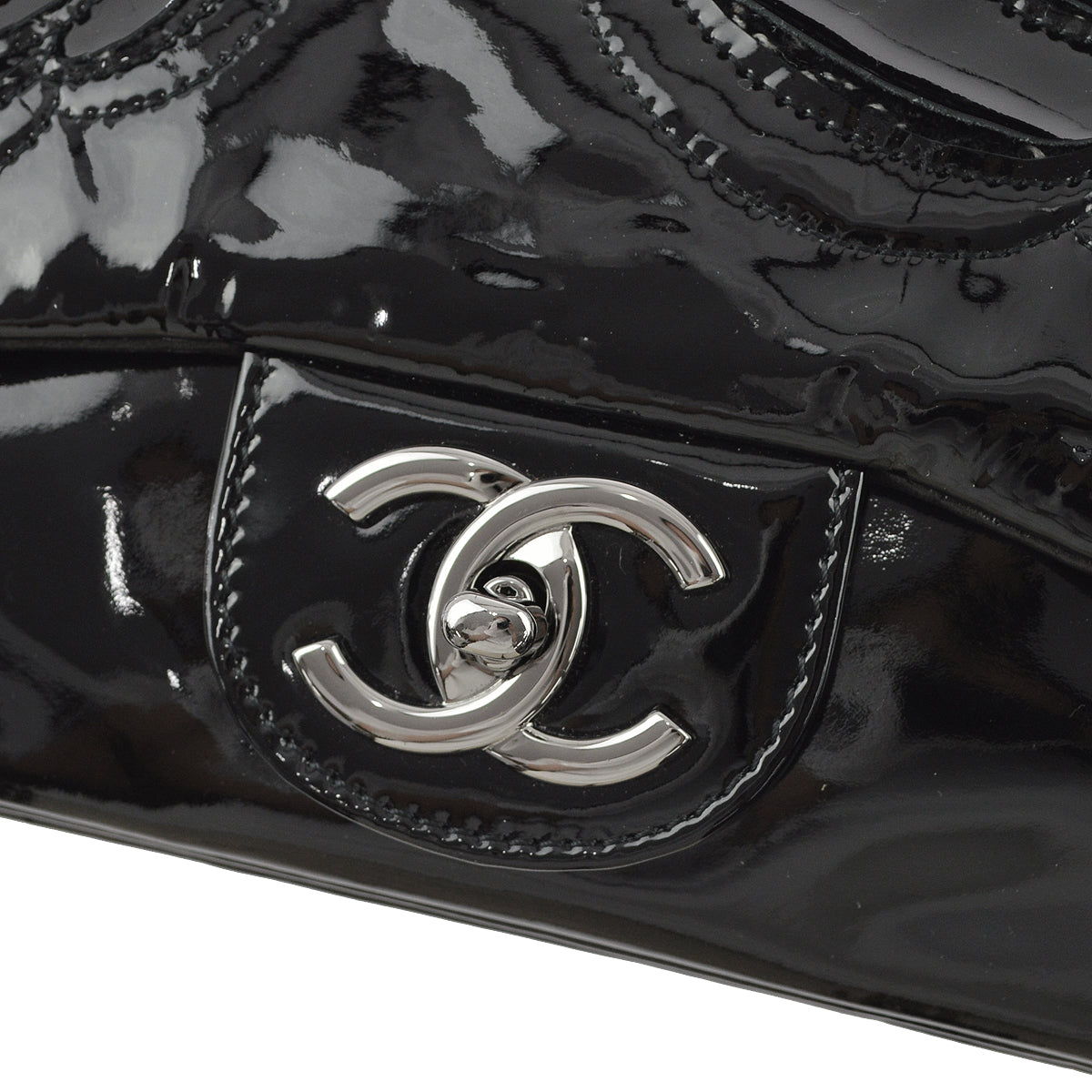 Chanel 2010-2011 Black Patent Leather Camelia Double Chain Shoulder Bag