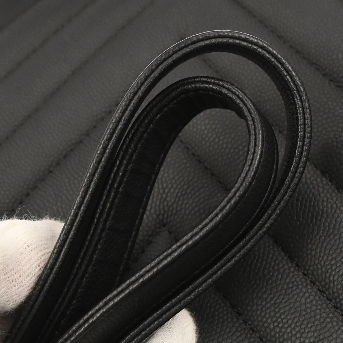 Chanel 2019 Black Caviar Skin Chevron Shopping Tote Chain Handbag