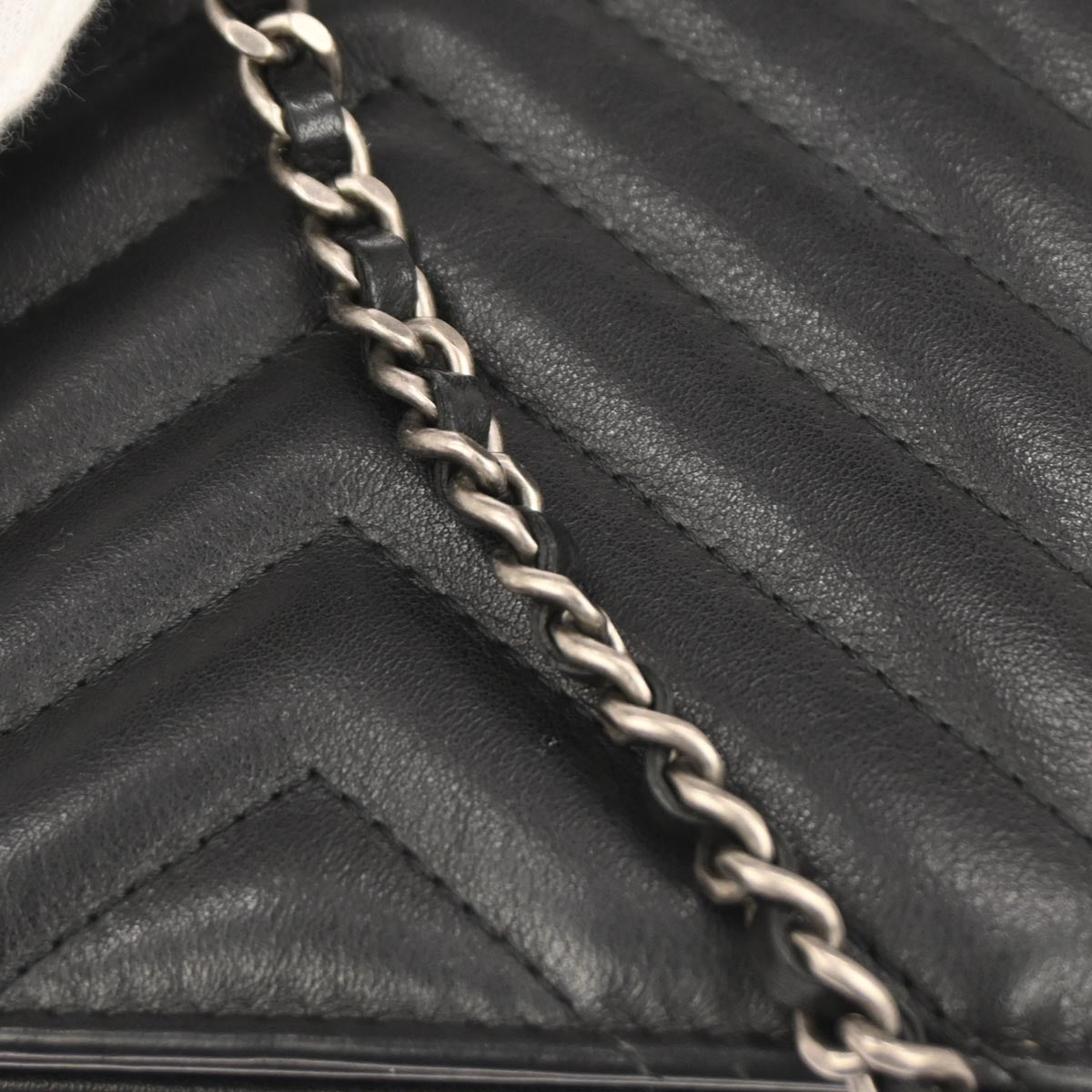 Chanel 2019 Black Lambskin Chevron Tassel WOC Wallet on Chain Shoulder Bag