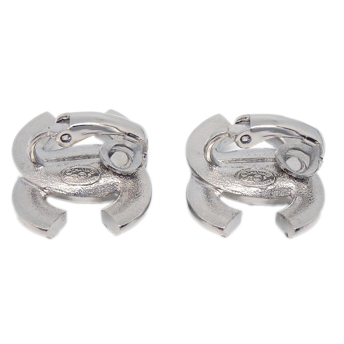 Chanel CC Clip-On Earrings Silver Costume Pearl Rhinestone 18P