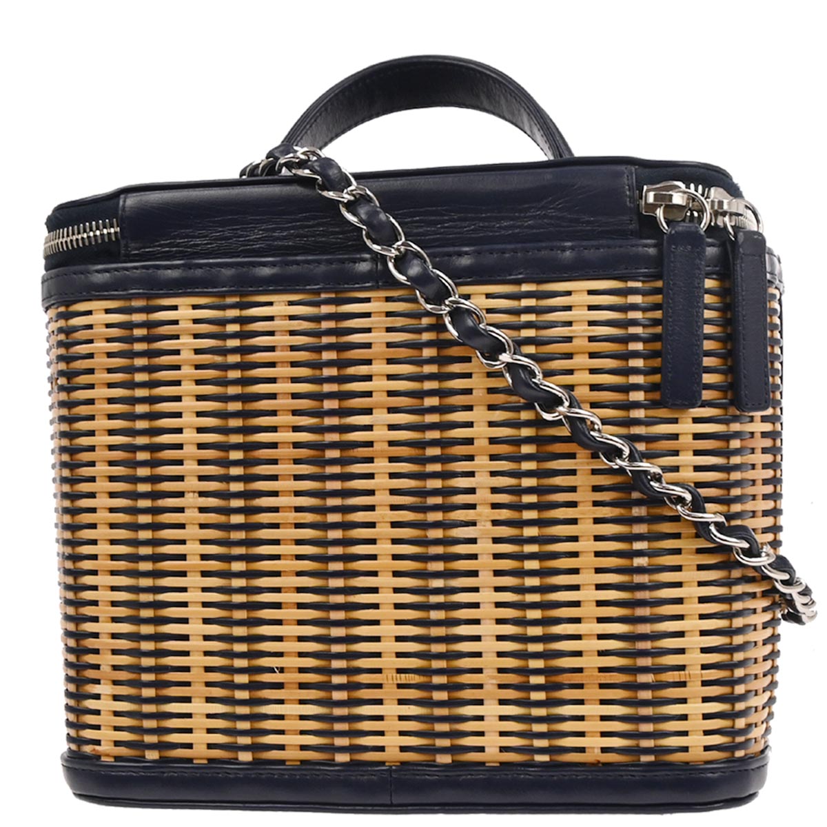 Chanel 2019 Navy Rattan Calfskin Take Away Vanity Case 2way Handbag