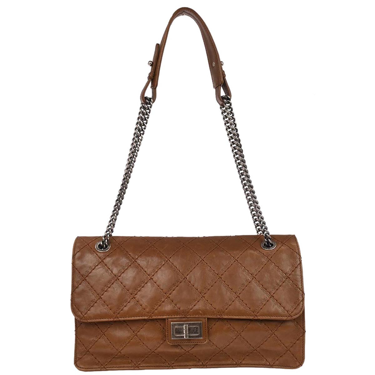 Chanel 2012 Brown Calfskin Mademoiselle Lock Chain Shoulder Bag
