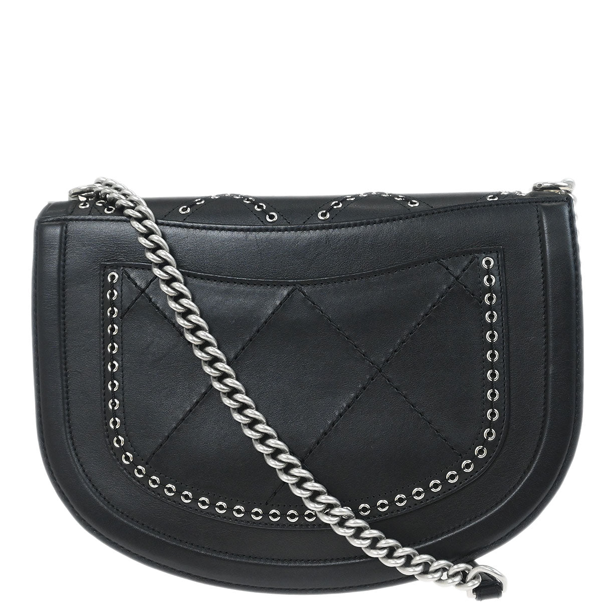 Chanel 2018 Black Calfskin Coco Eyelets Round Flap Shoulder Bag