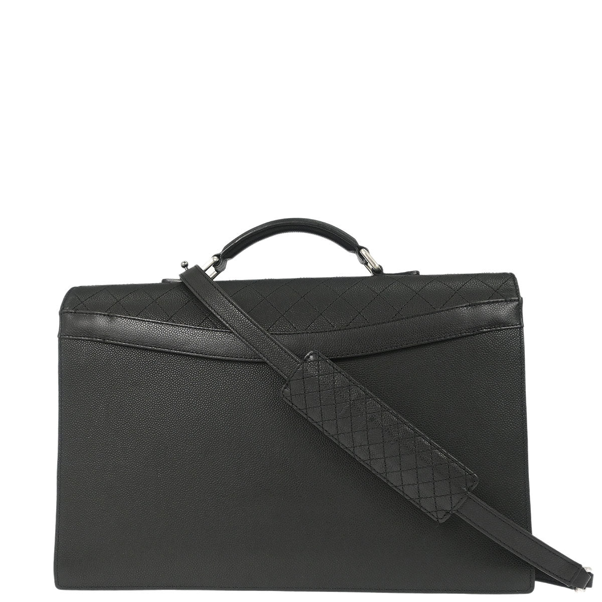 Chanel 2015-2016 Black Caviar Skin Briefcase Business 2way Shoulder Handbag