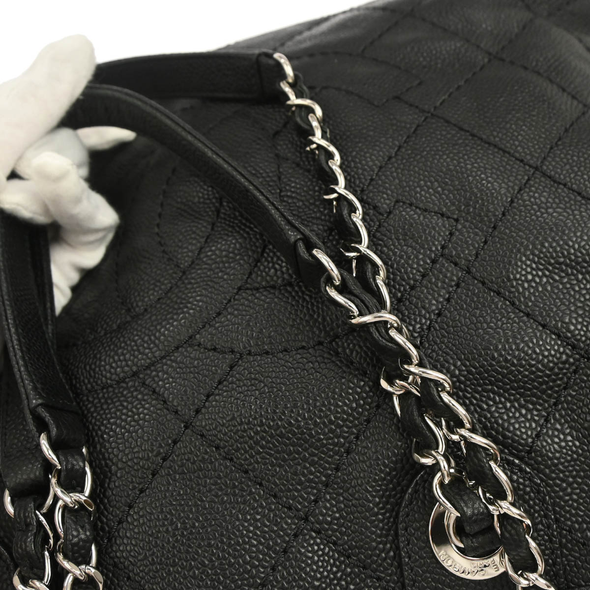 Chanel 2014-2015 Black Caviar Skin Tote Chain Handbag