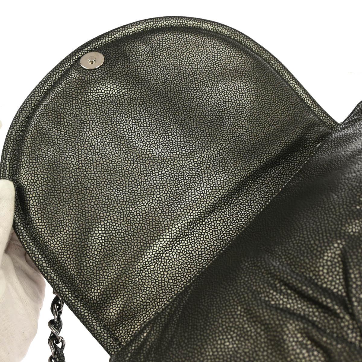 Chanel 2010-2011 Metallic Gold Caviar Skin Half Moon Flap Shoulder Bag