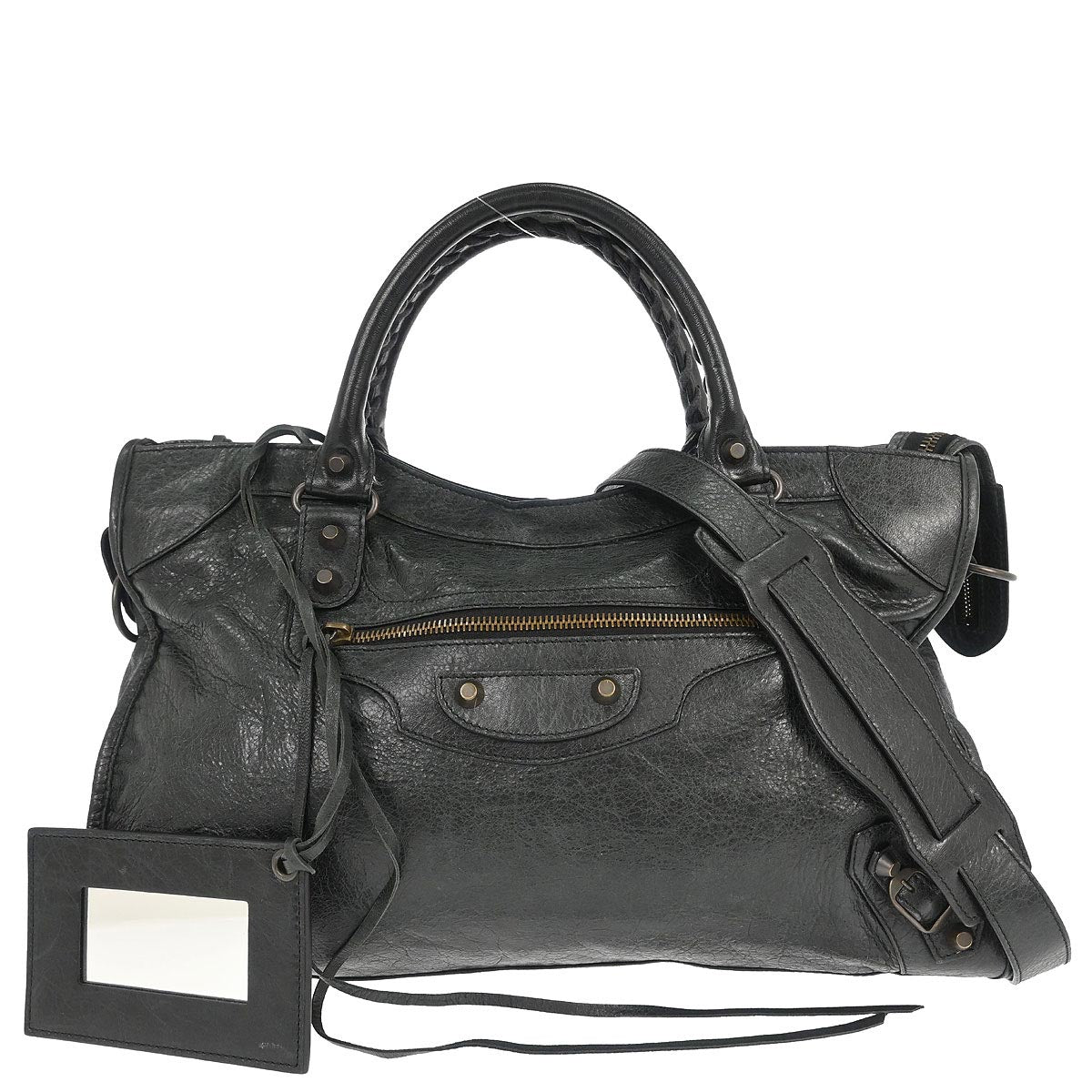 Balenciaga Black Lambskin City Medium Shoulder Handbag