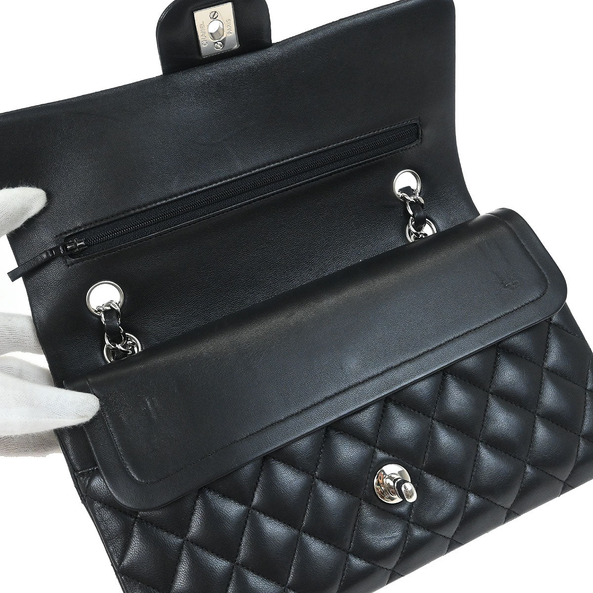 Chanel 2019 Black Lambskin Medium Classic Double Flap Shoulder Bag