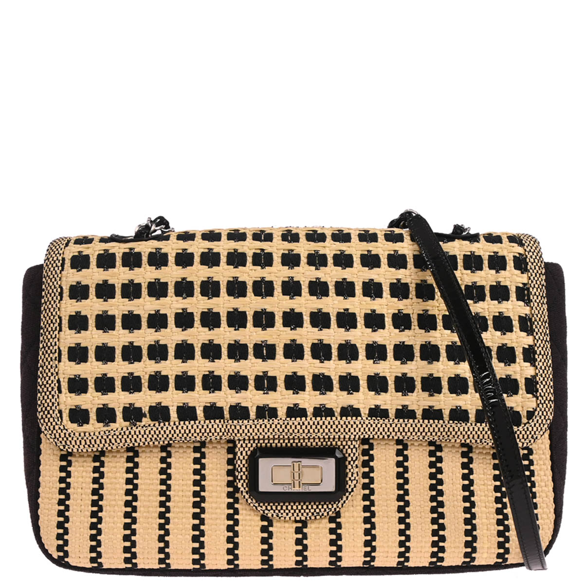 Chanel 2011 Beige Raffia Jumbo Mademoiselle Lock Shoulder Bag