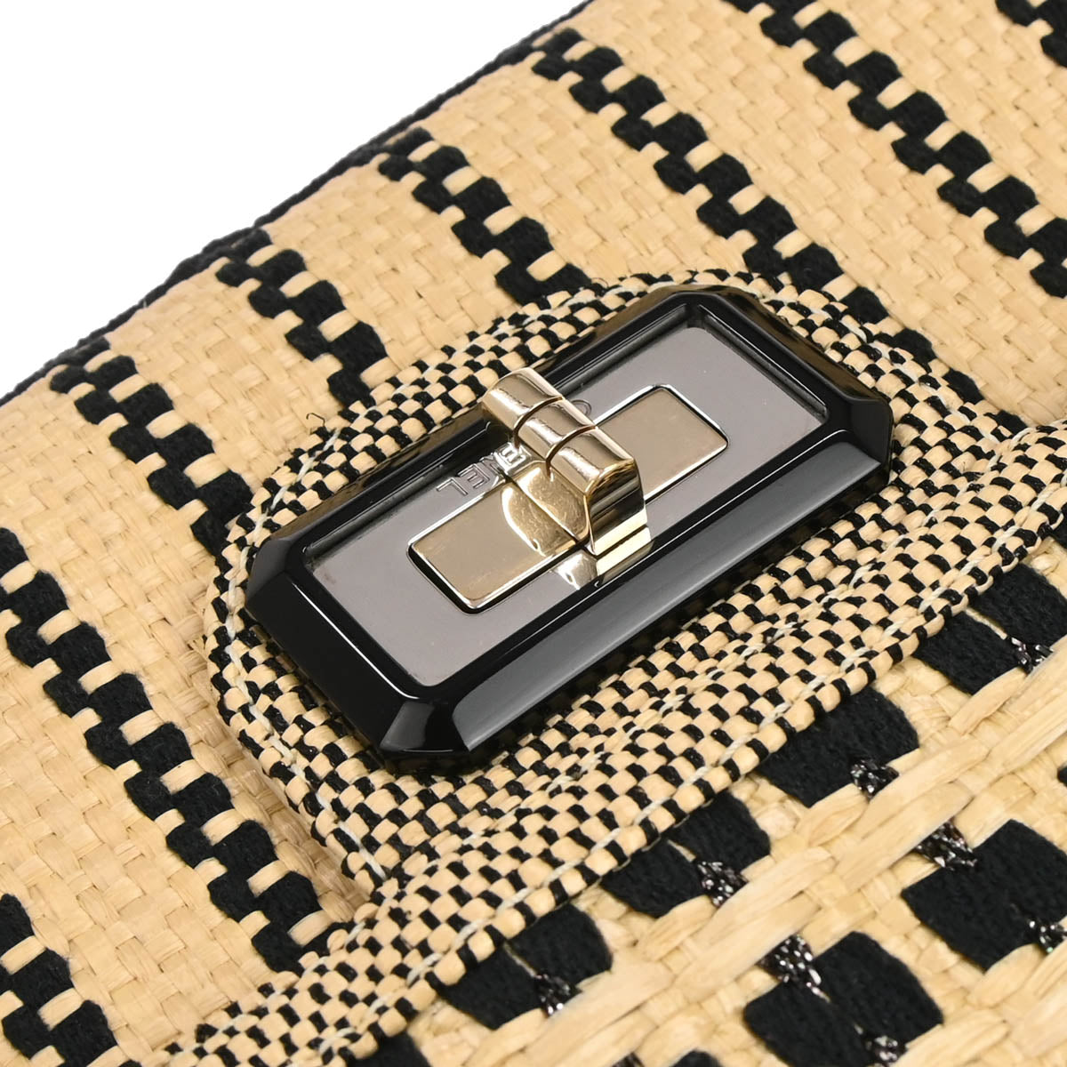 Chanel 2011 Beige Raffia Jumbo Mademoiselle Lock Shoulder Bag