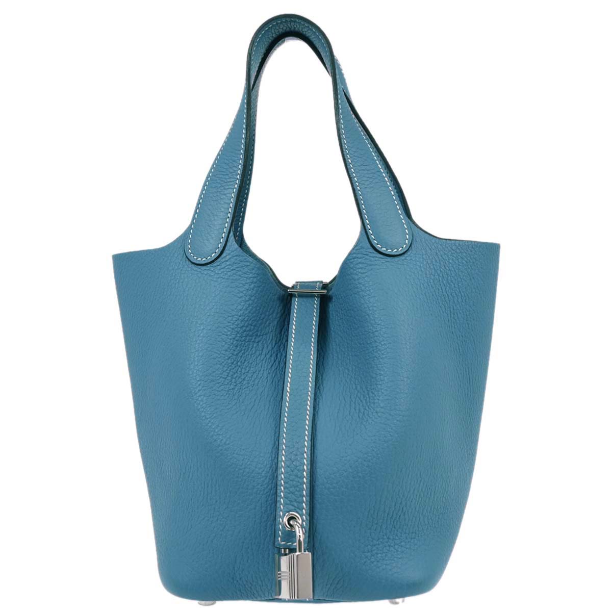 Hermes Blue Jean Taurillon Clemence Picotin Lock 18 PM Handbag