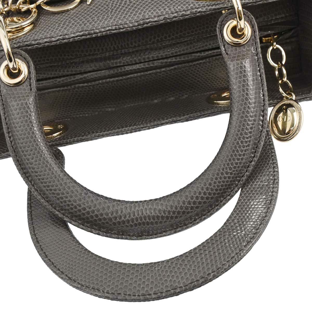 Christian Dior * Gray Lizard Lady Dior 2way Shoulder Handbag