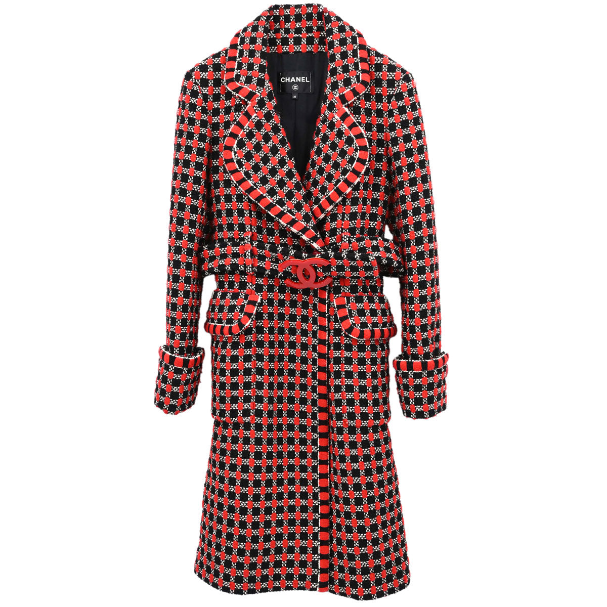 Chanel 2018 Coat Tweed Black Red #36