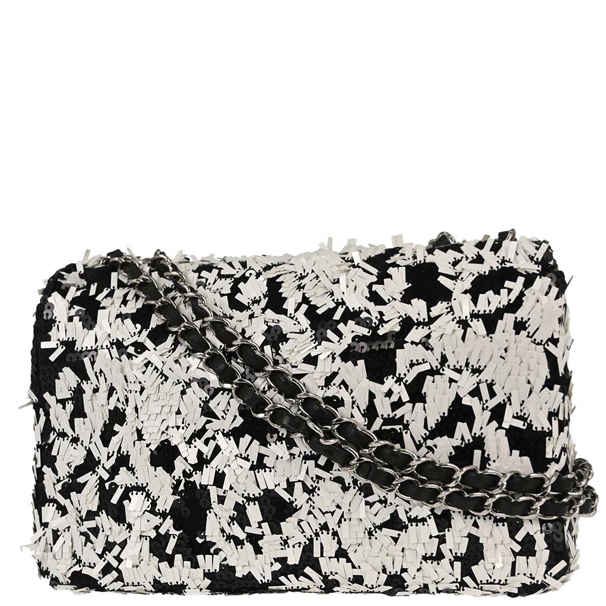 Chanel Black White Sequins Single Flap Shoulder Bag
