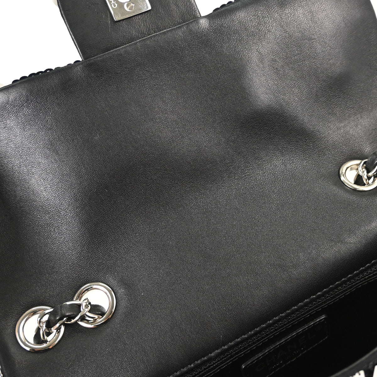 Chanel Black White Sequins Single Flap Shoulder Bag
