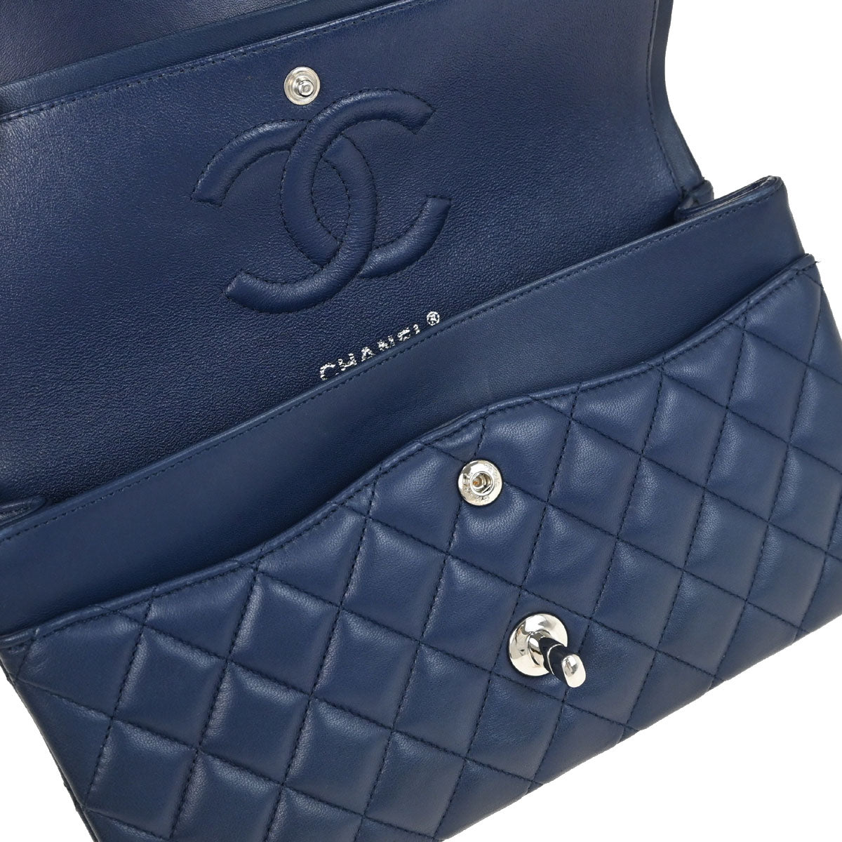 Chanel Navy Lambskin Medium Classic Double Flap Shoulder Bag