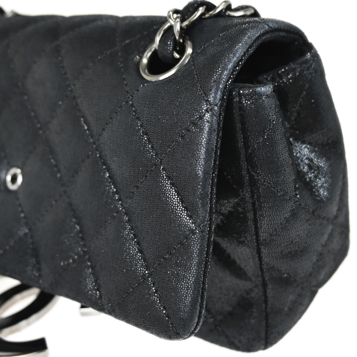 Chanel Metallic Black Calfskin Crystal CC Shoulder Bag