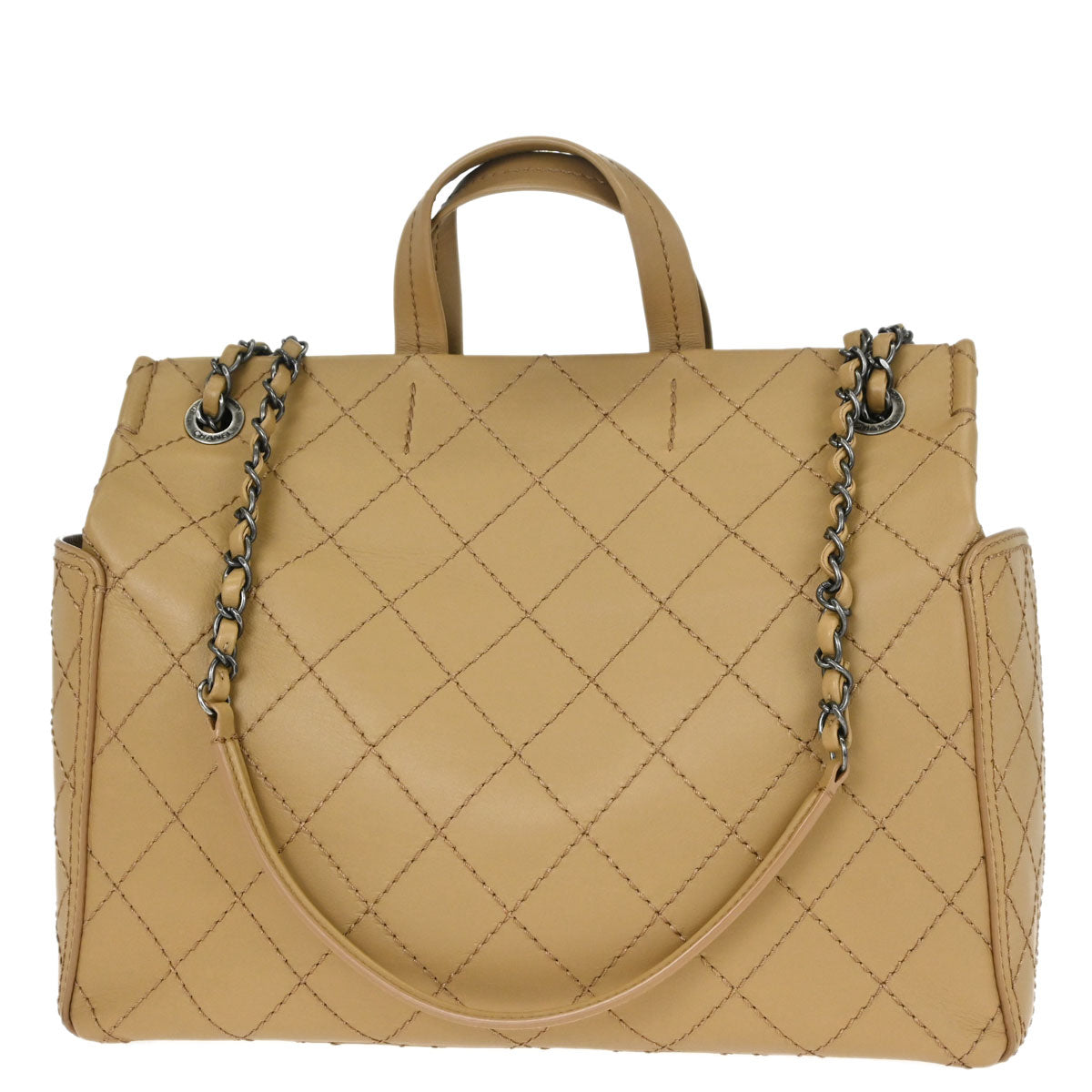 Chanel 2015-2016 Beige Calfskin Wild Stitch Tote 2way Shoulder Handbag