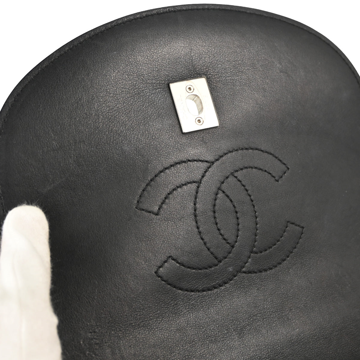 Chanel Black Calfskin Coco Eyelets Round Flap Shoulder Bag