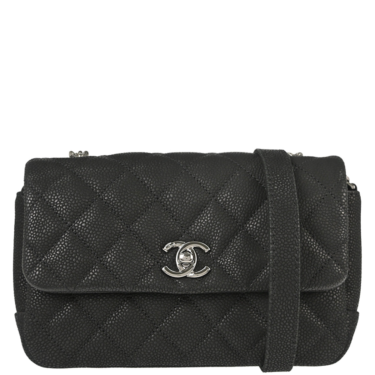 Chanel 2012-2013 Black Caviar Skin Straight Flap Shoulder Bag