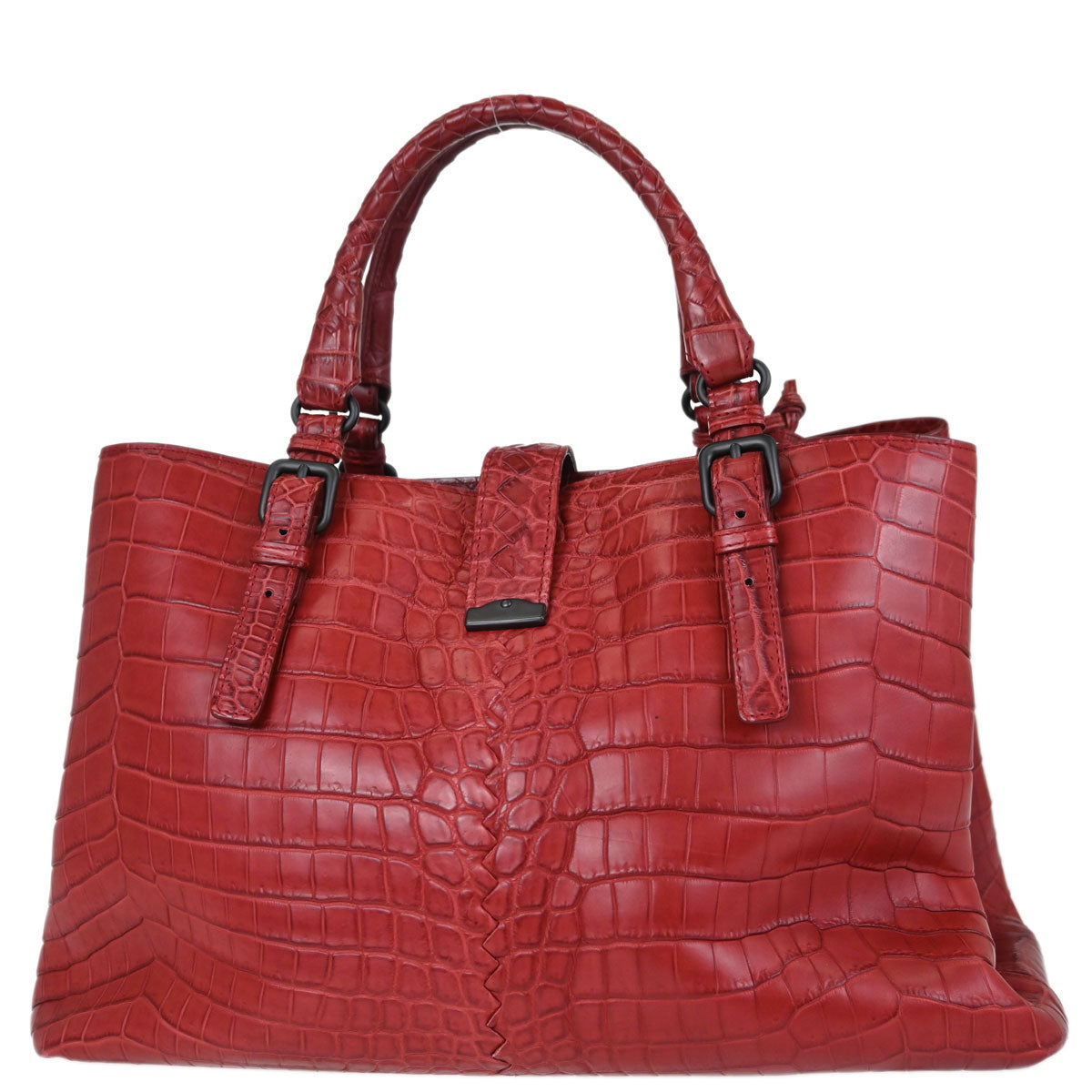 Bottega Veneta * Red Crocodile Roma Tote Handbag