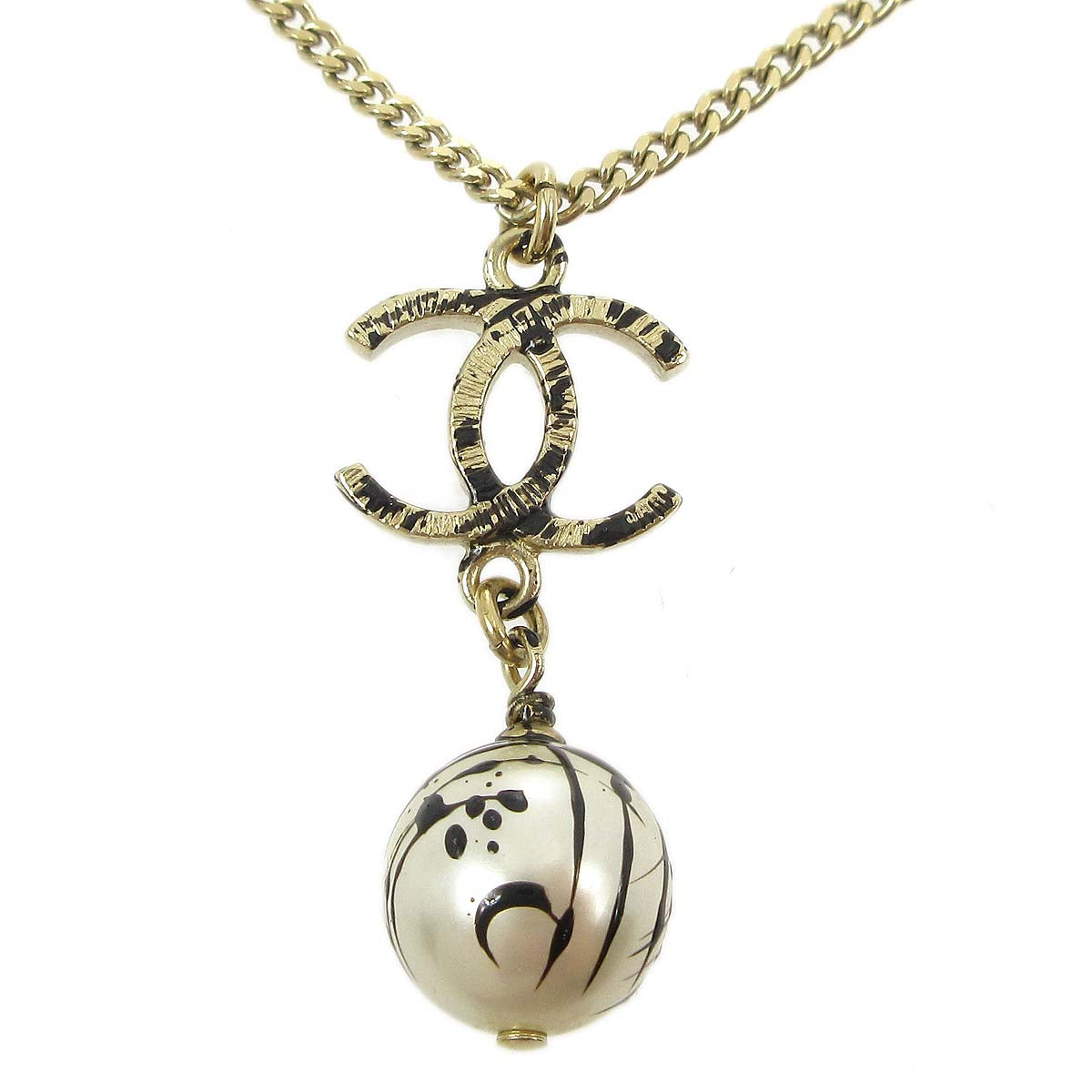 Chanel Artificial Pearl Gold Chain Pendant Necklace A13B