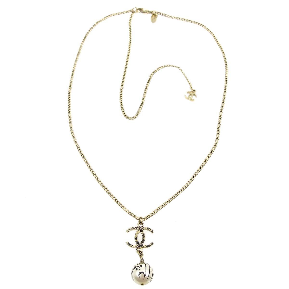 Chanel Artificial Pearl Gold Chain Pendant Necklace A13B