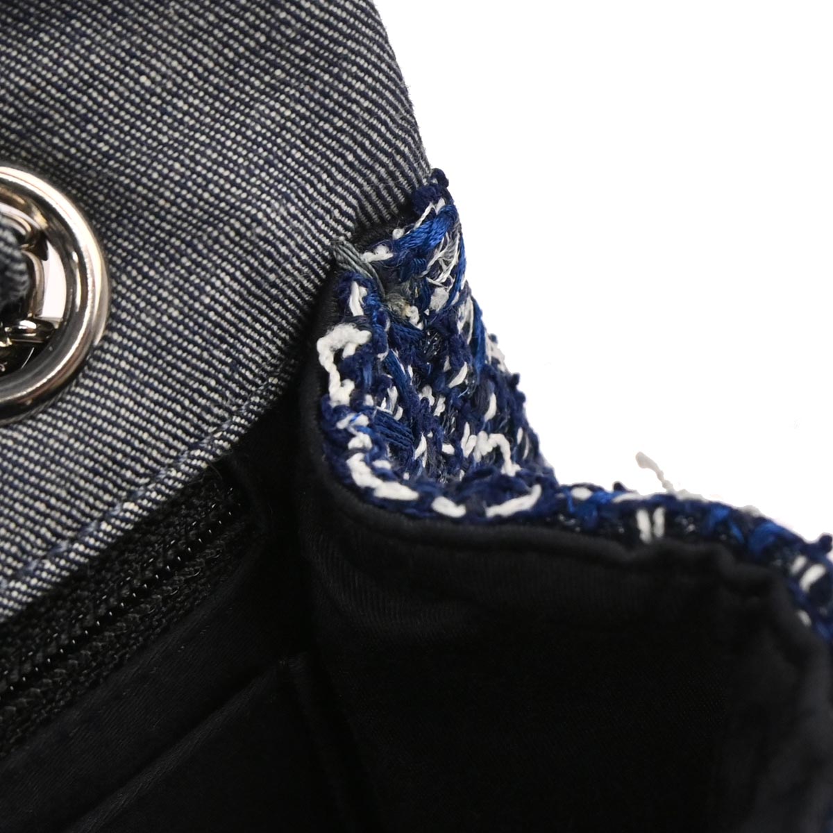 Chanel 2014-2015 Blue Tweed Jumbo Single Flap Patchwork Shoulder Bag