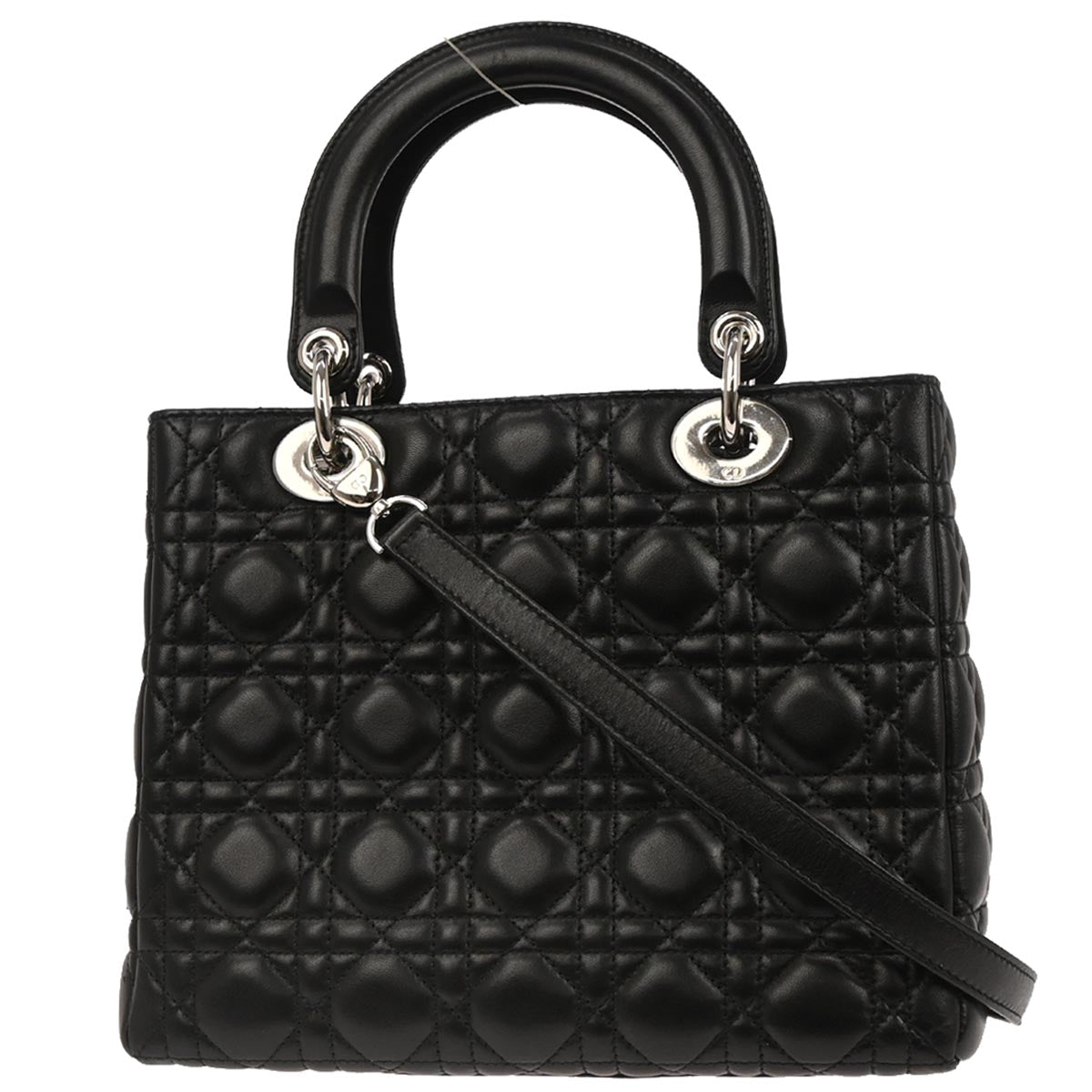 Christian Dior Black Lambskin Lady Dior Cannage 2way Shoulder Handbag