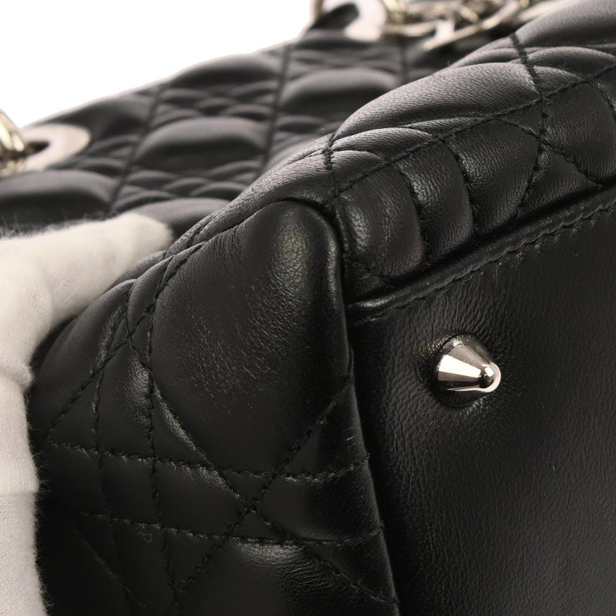 Christian Dior Black Lambskin Lady Dior Cannage 2way Shoulder Handbag