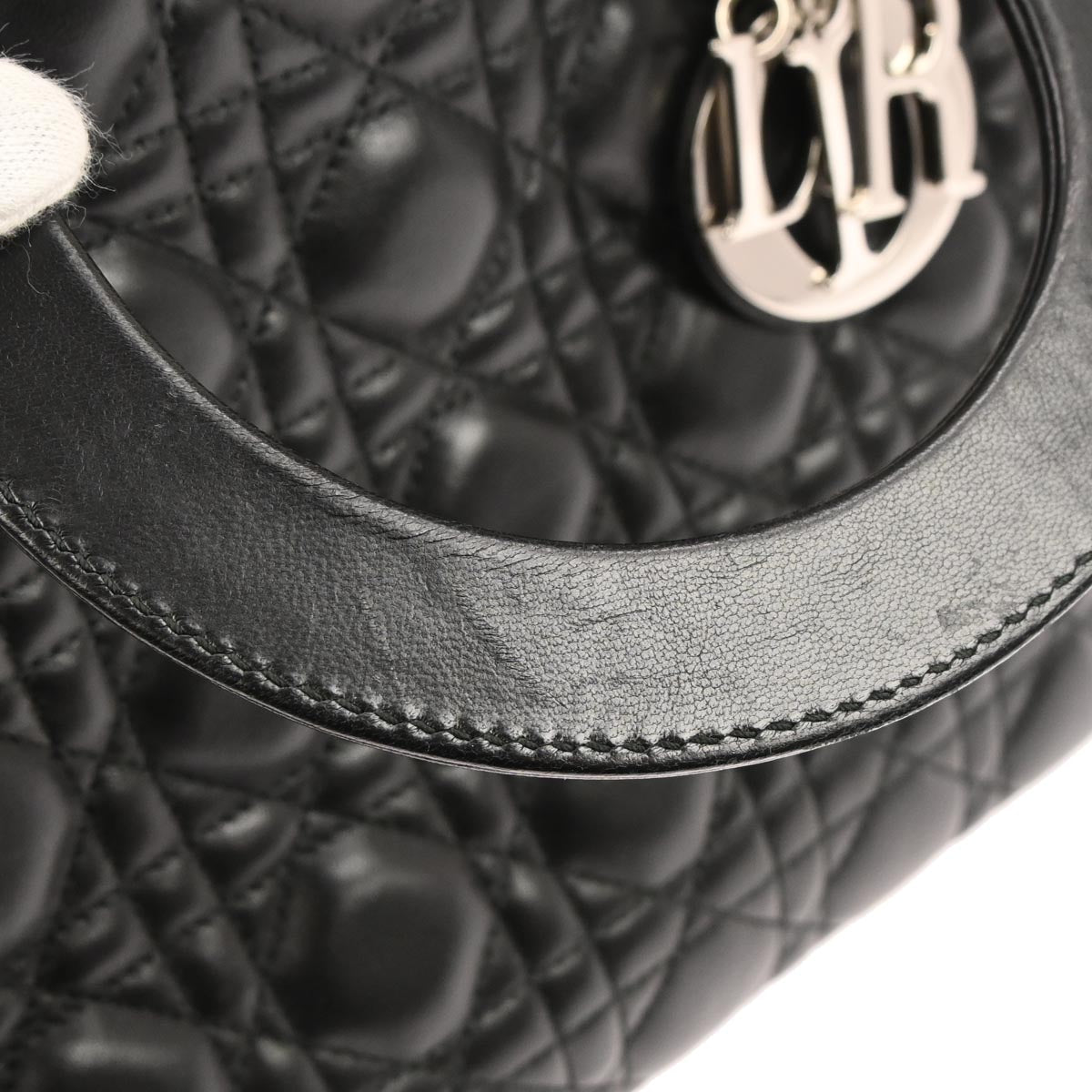 Christian Dior Black Lambskin Lady Dior Cannage 2way Shoulder Handbag