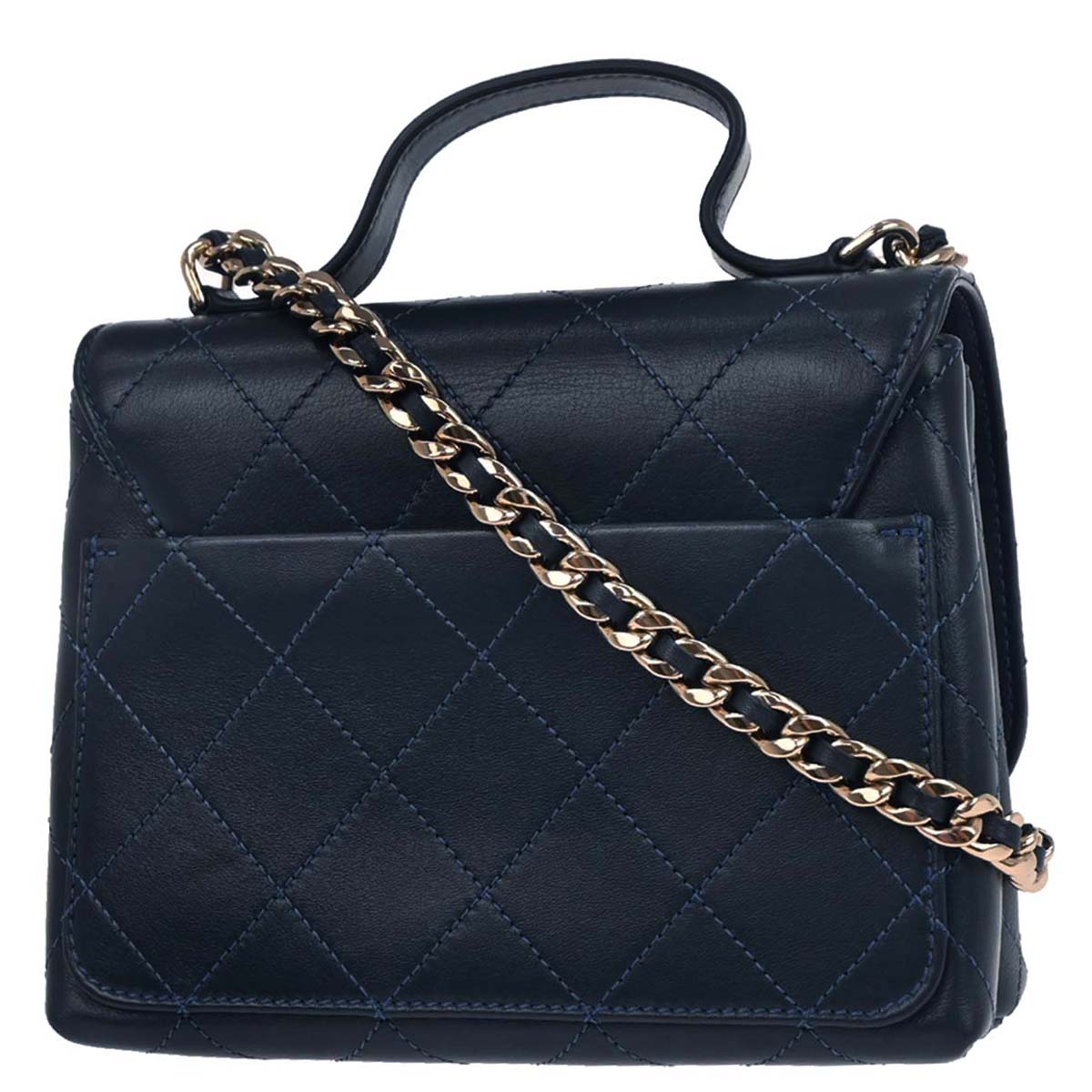 Chanel Navy Calfskin Top Handle 2way Shoulder Handbag