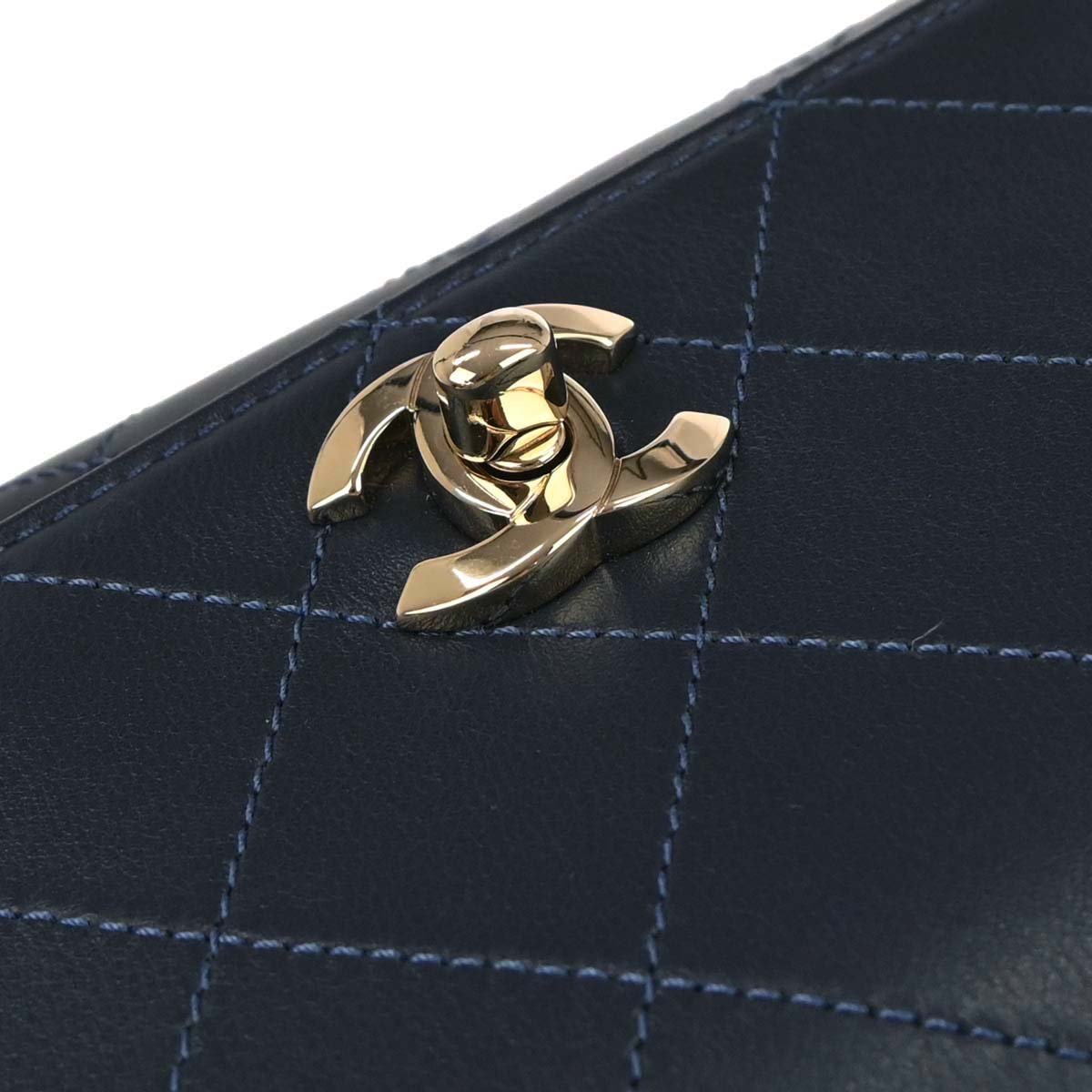 Chanel Navy Calfskin Top Handle 2way Shoulder Handbag